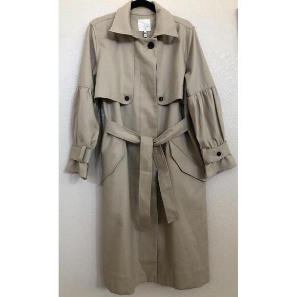 New Joie Alwena Trench Coat In KHAKI Size L Retail $398 - Picture 4 of 10